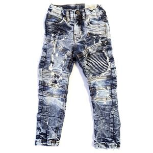 FWRD Denim New York Toddler Kids Size 3 Blue Acid Wash Distressed Moto Jeans